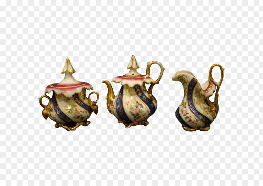 Hand Painted Teacup Teapot Porcelain Christmas Ornament PNG