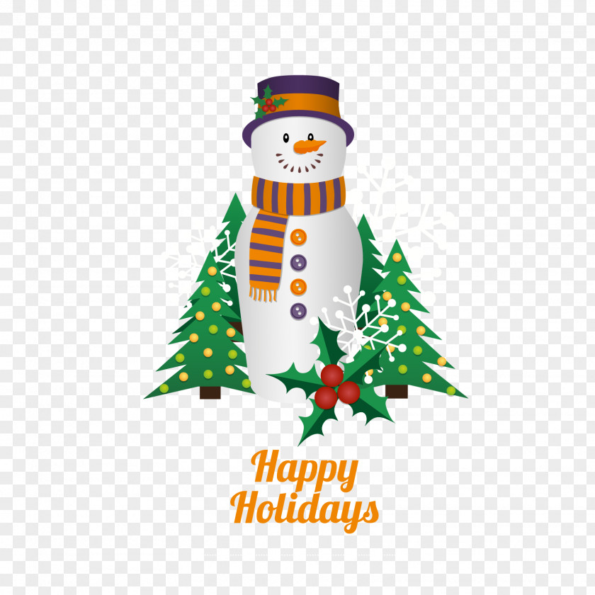 Christmas Cartoon Snowman Vector Ornament Banner Template PNG