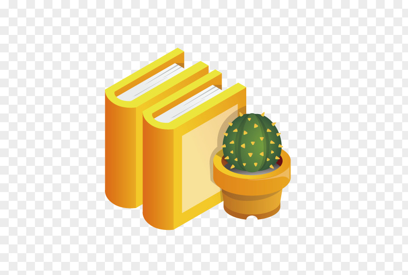 Books Potted Cactus Euclidean Vector Flat Design PNG