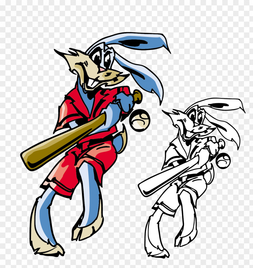 Vector Painted Bugs Bunny Baseball Sport Illustration PNG