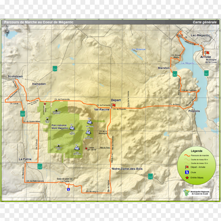 Map Mont-Mégantic National Park Lac-Mégantic Estrie Hiking PNG