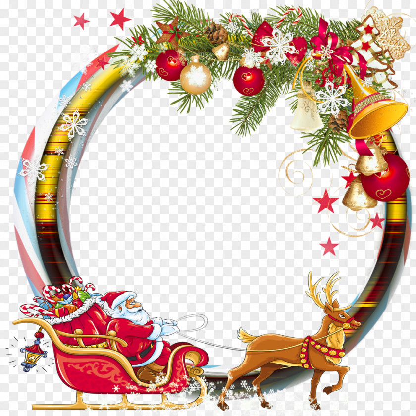Round Frame Santa Claus Christmas Tree Picture Frames Clip Art PNG