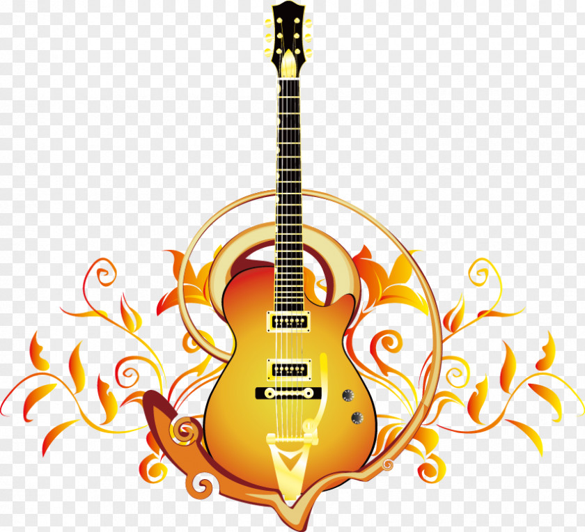 Guitar Pattern Vector Yellow Leaves Acoustic Electric Tiple PNG