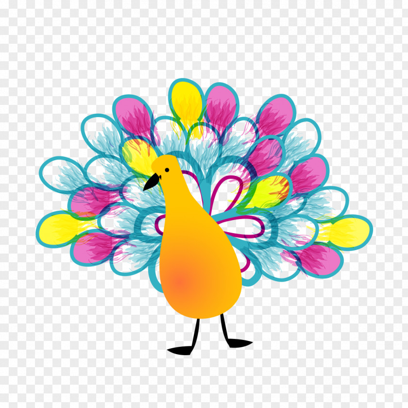 Cartoon Peacock Illustration PNG