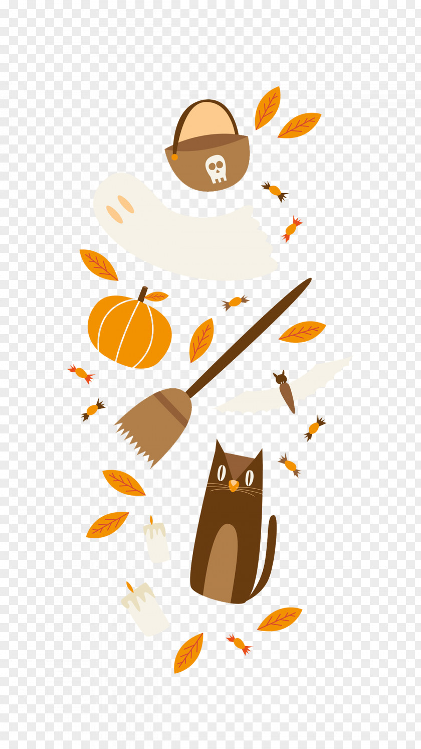 Pumpkin Basket Broom Penguin PNG