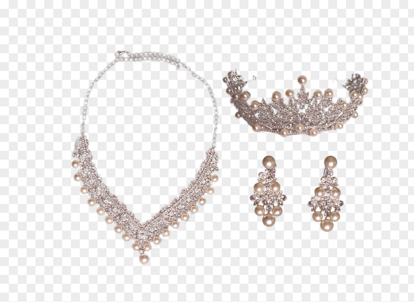 Pretty Female Bride Headdress Crown Square Necklace Earring PNG