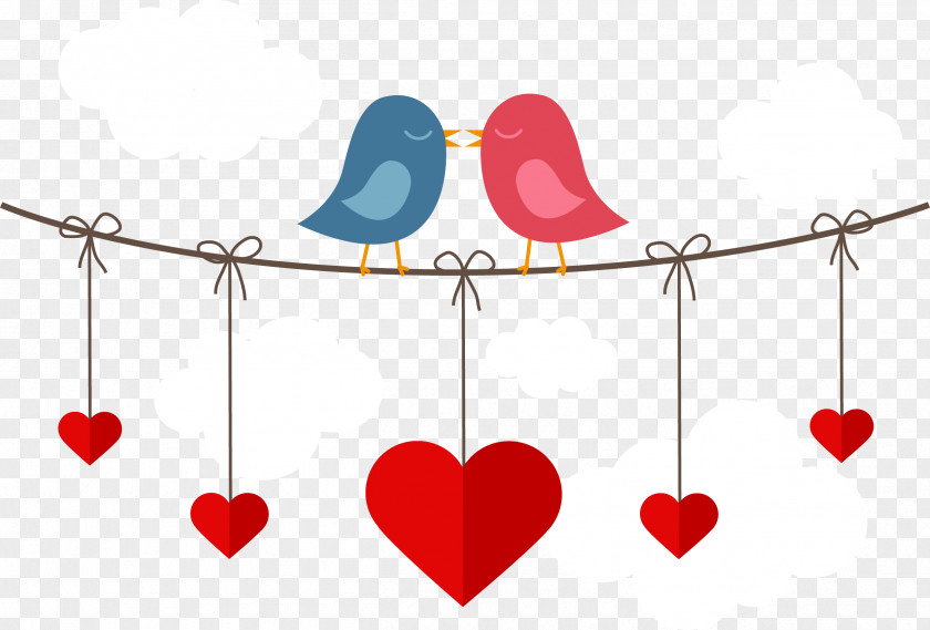 Vector Love Birds Flat Valentines Day Heart PNG