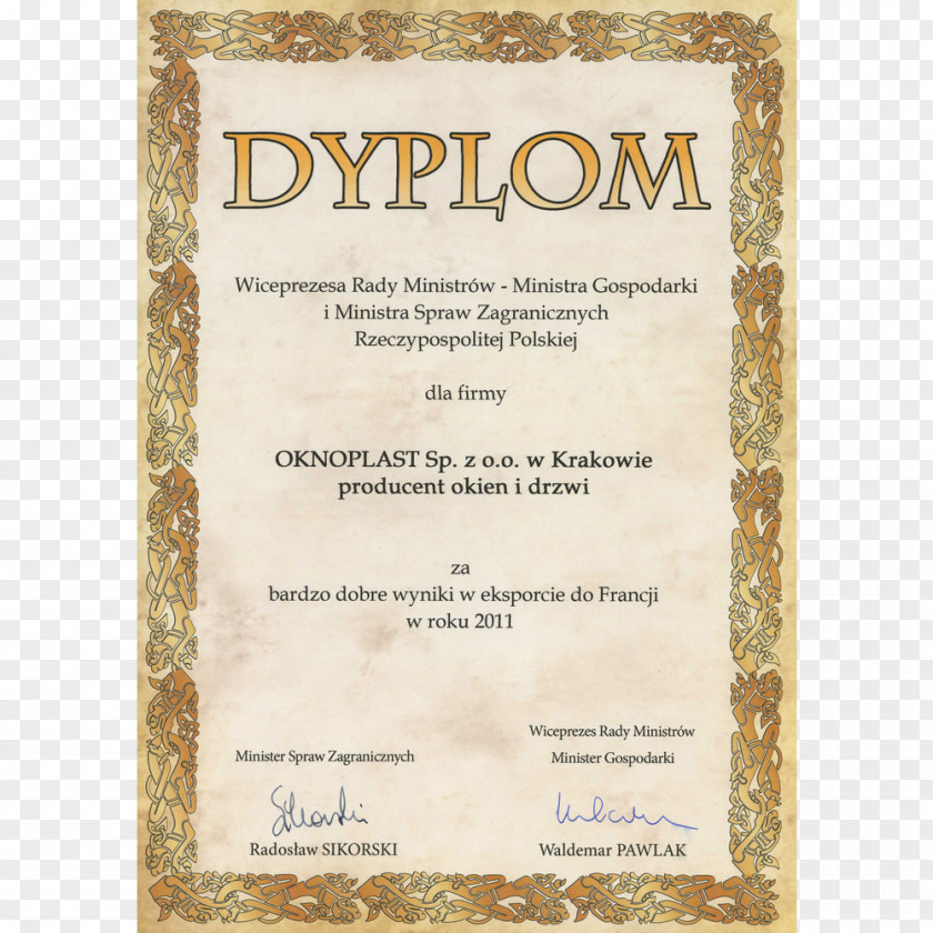 Window Oknoplast Poland Diploma Minister PNG