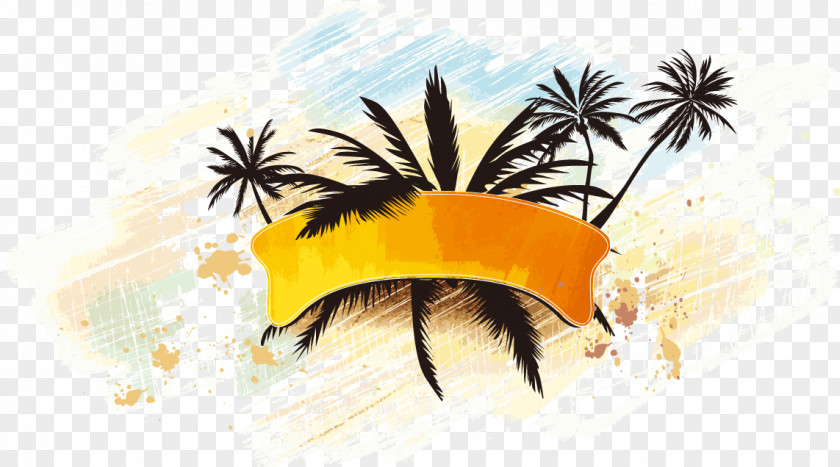 Coconut Tree Watercolor Effect Pattern Vector Hawaiian Beaches Miami Beach PNG