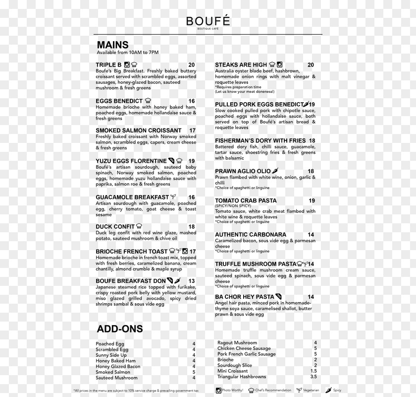 Menu Boufe Boutique Cafe Pasta Document PNG