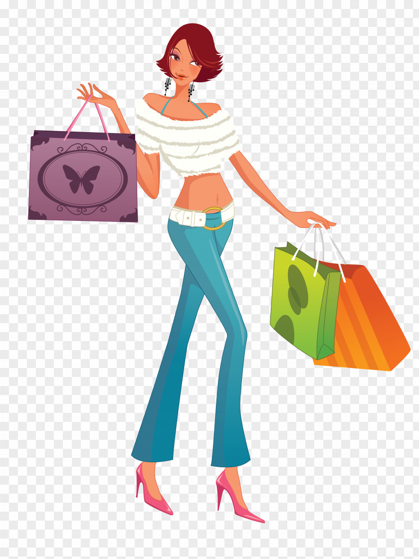 Woman Shopping Cart Clothing Adobe Illustrator PNG