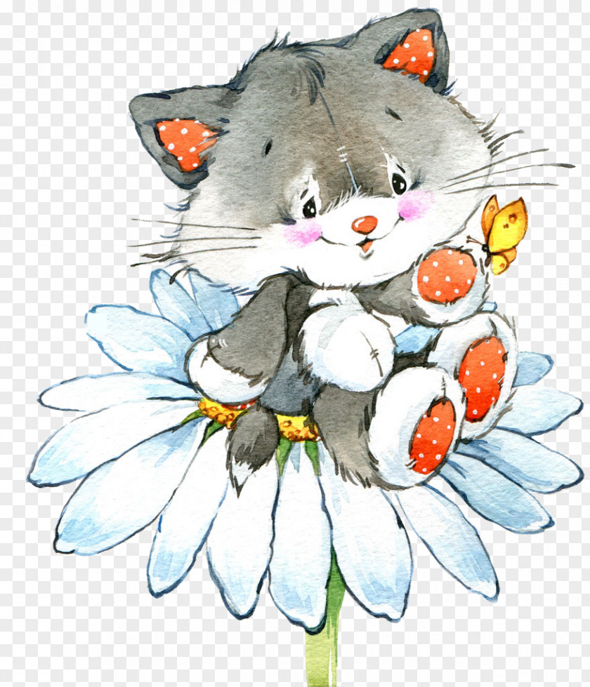 Flowers,Bear,watercolor Cat Drawing Watercolor Painting Illustration PNG
