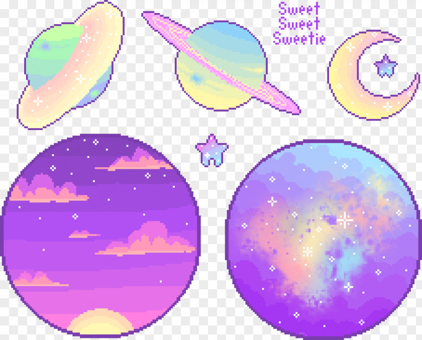 Jellyfish Planet Pixel Art Pastel Color PNG