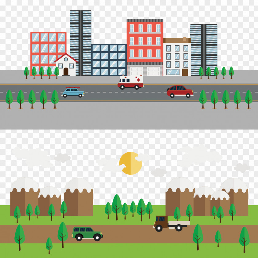 Vector Building And Green Space Rural Area Urban Euclidean Landscape Road PNG