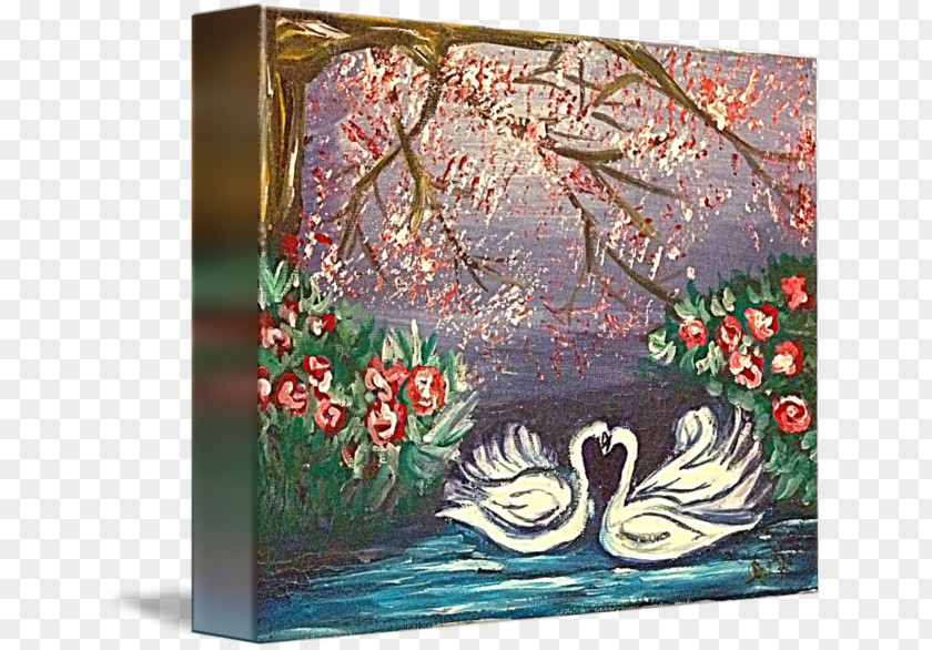 Swan Lake Painting Flower Modern Art Architecture PNG