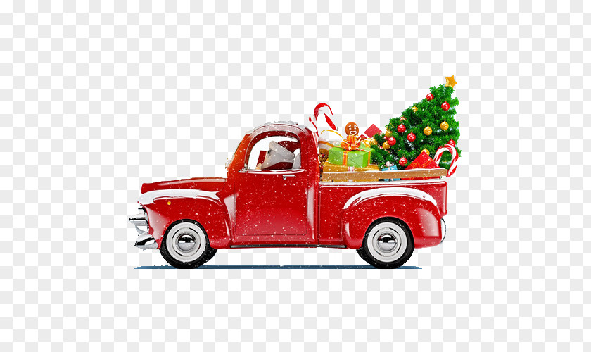 Truck Christmas Decoration Elements Santa Claus Tree PNG