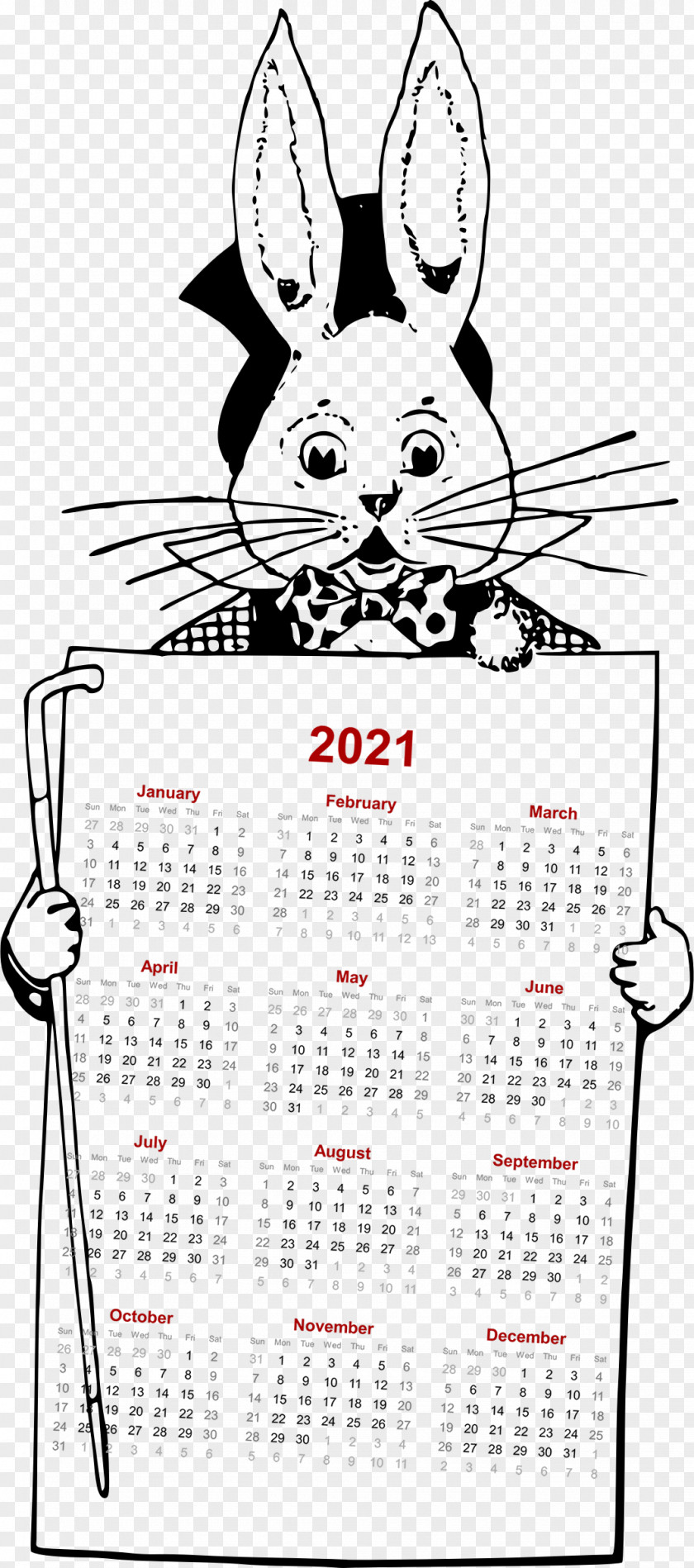 Ratbbit Yearly Printable COthers 2021 Cartoon Calendar PNG