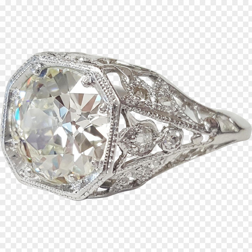 Ring Engagement Platinum Diamond Sapphire PNG