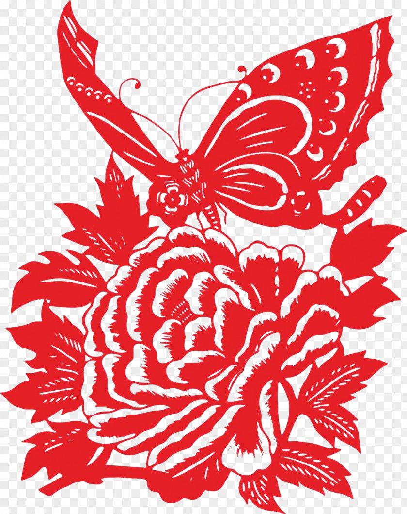 Butterfly Cauliflower Papercutting Moutan Peony Bird-and-flower Painting PNG