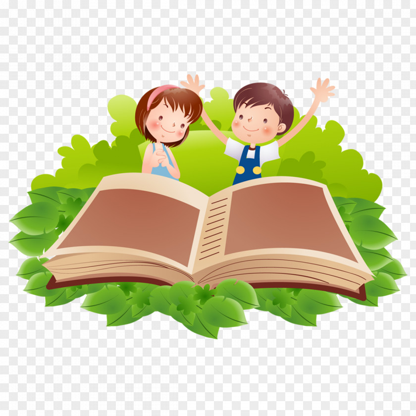 Cartoon Children Reading Book Clip Art PNG