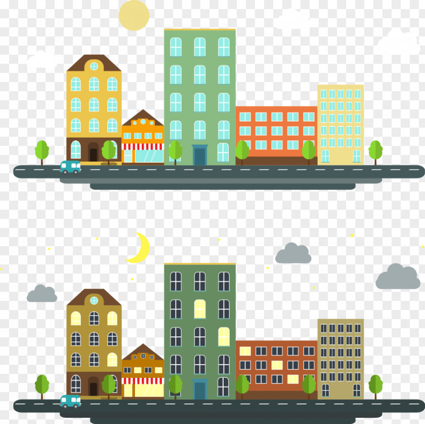 Vector Daytime Night Apartment House Gratis PNG