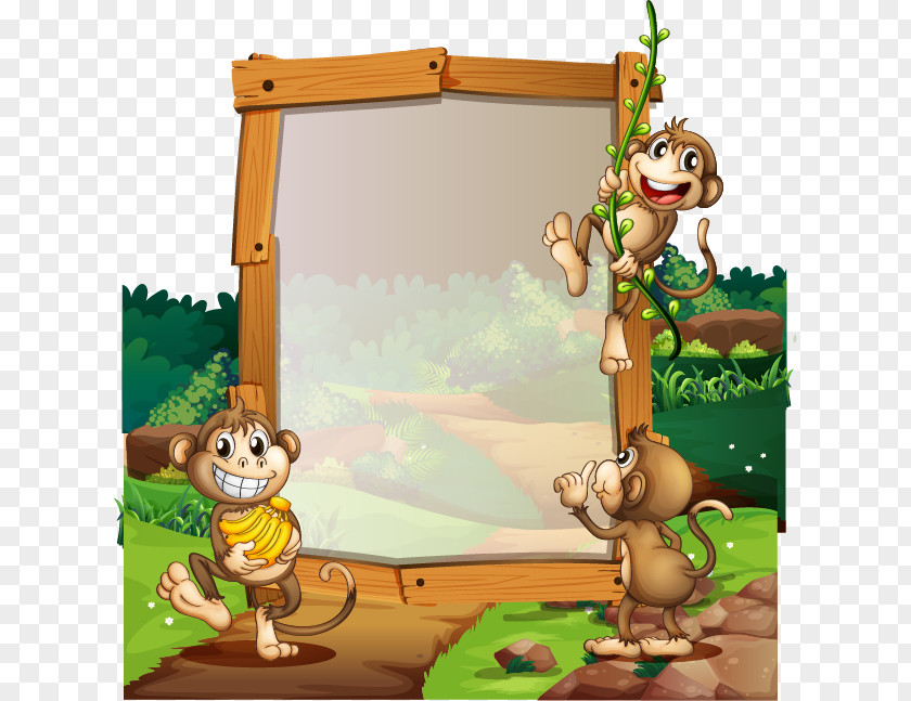 Vector Small Monkey Forest Publicity Boards Cartoon Illustration PNG
