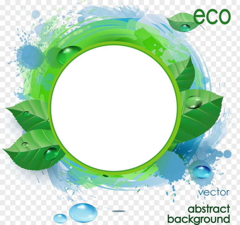 Vector Water Drops With Leaves Circle Graphic Arts Grunge PNG