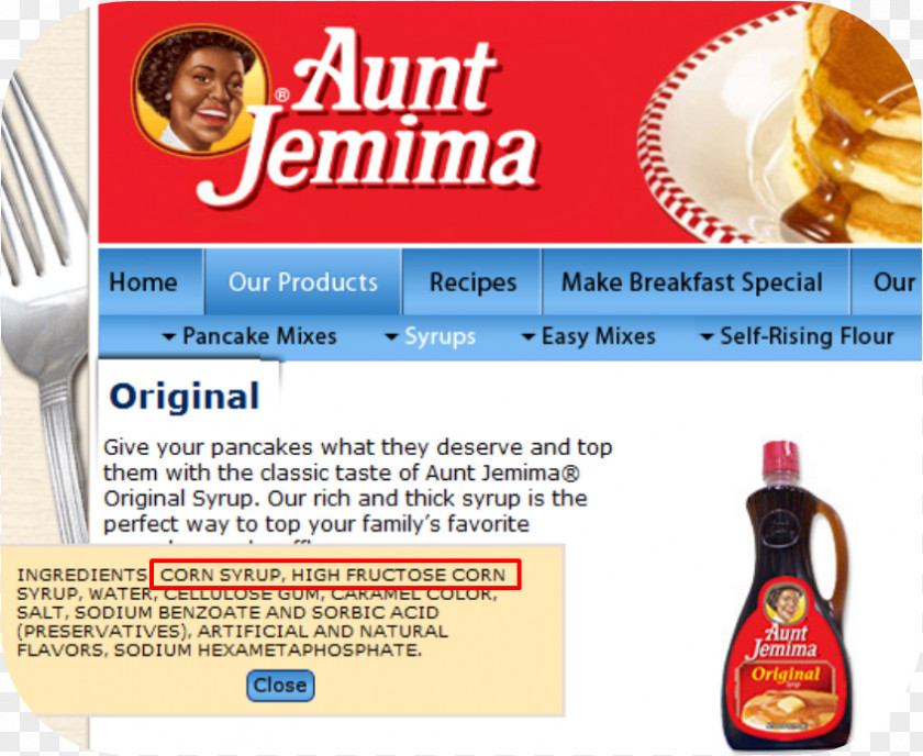 Health Pancake High-fructose Corn Syrup Aunt Jemima PNG