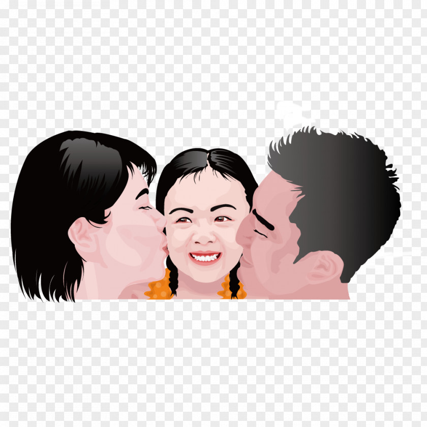 Pro Daughter Face Parents In The Family Cartoon Illustration PNG
