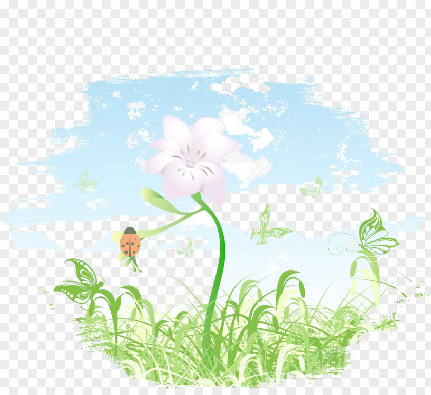 Painted Version Of The Blue Sky Green Grass Dragonfly Illustration PNG