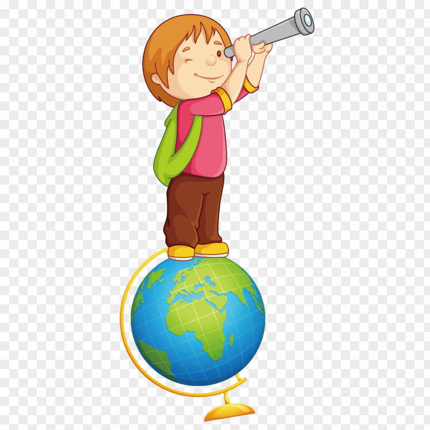 Vector Child Standing On Earth Small Telescope Photography Clip Art PNG