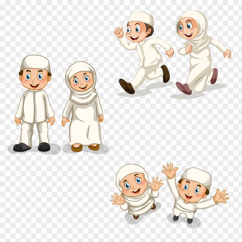 Three Groups Of Muslim Children Vector Figure Illustration Islam Child PNG