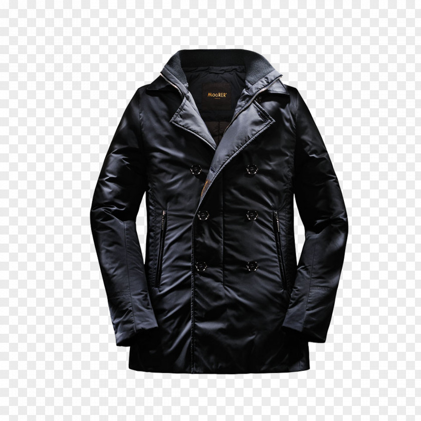 Jacket Leather Overcoat Black M PNG