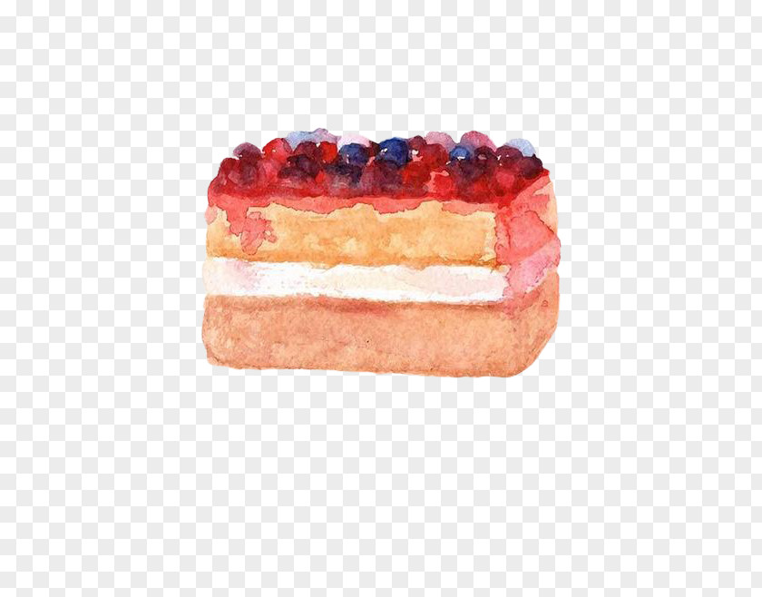 Hand Painted Mousse Cake Strawberry Cream Watercolor Painting PNG