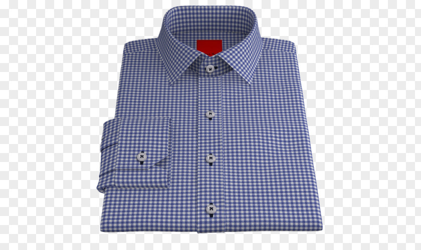 Gingham Checks Dress Shirt Blue Collar Sleeve PNG