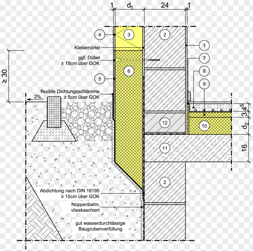 Building Masonry Veneer DIN 18195 Floor Plan Technical Drawing PNG