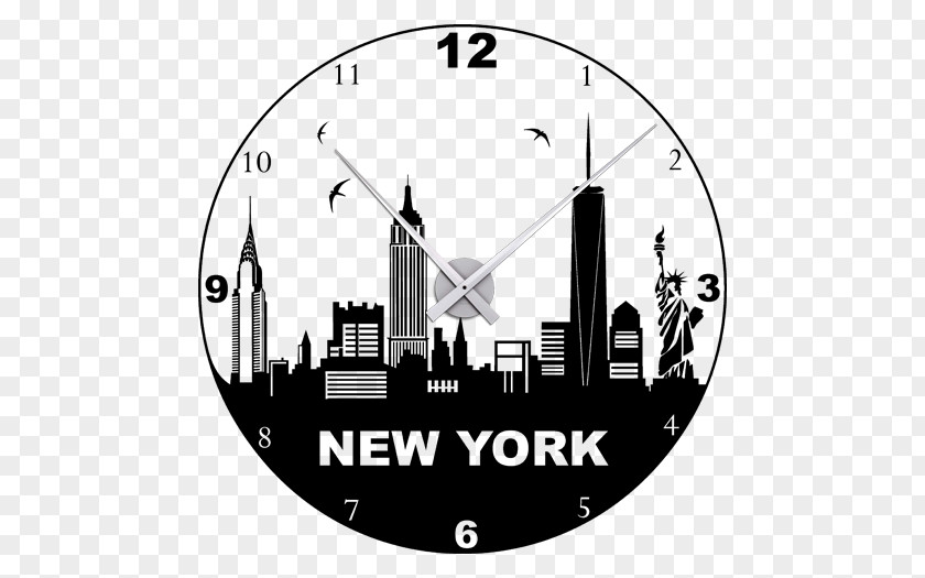 Clock New York City Skyline Wall Decal PNG