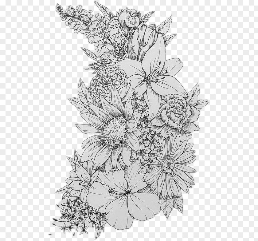 Flower Sleeve Tattoo Design Flash PNG