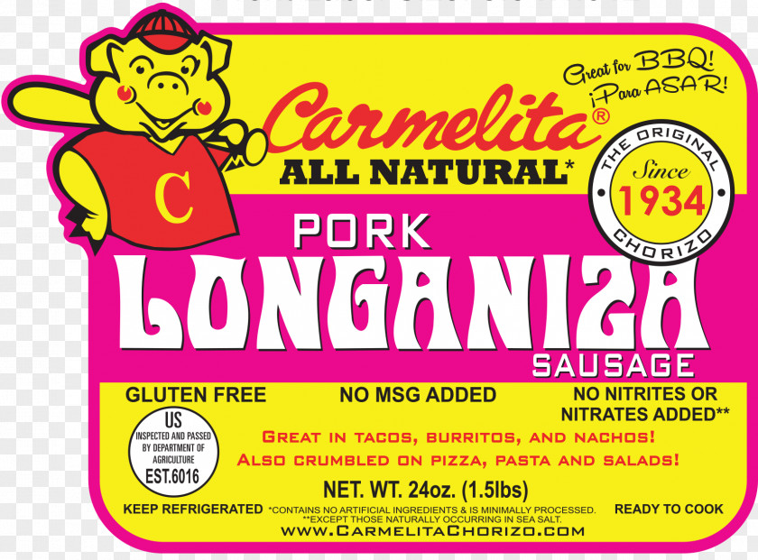 Longaniza Chorizo Pork Recipe Pig PNG