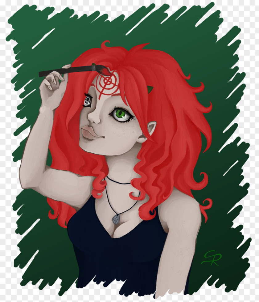 Redhead Drawing Green Legendary Creature Cartoon Red Hair PNG
