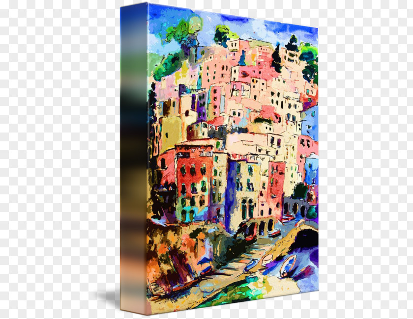 Cinque Terre Riomaggiore Watercolor Painting Art Canvas PNG