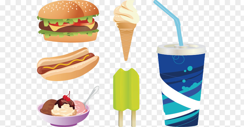 Vector Burger Hamburger Soft Drink Hot Dog Junk Food Fast PNG