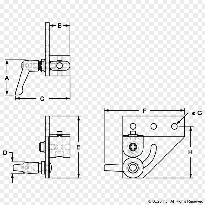 80/20 Technical Drawing T-slot Nut Door Handle Aluminium PNG
