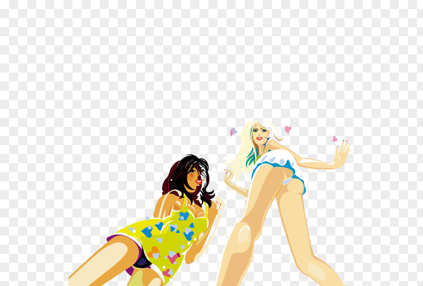 Two Beautiful Women Dancing Dance Drawing Illustration PNG
