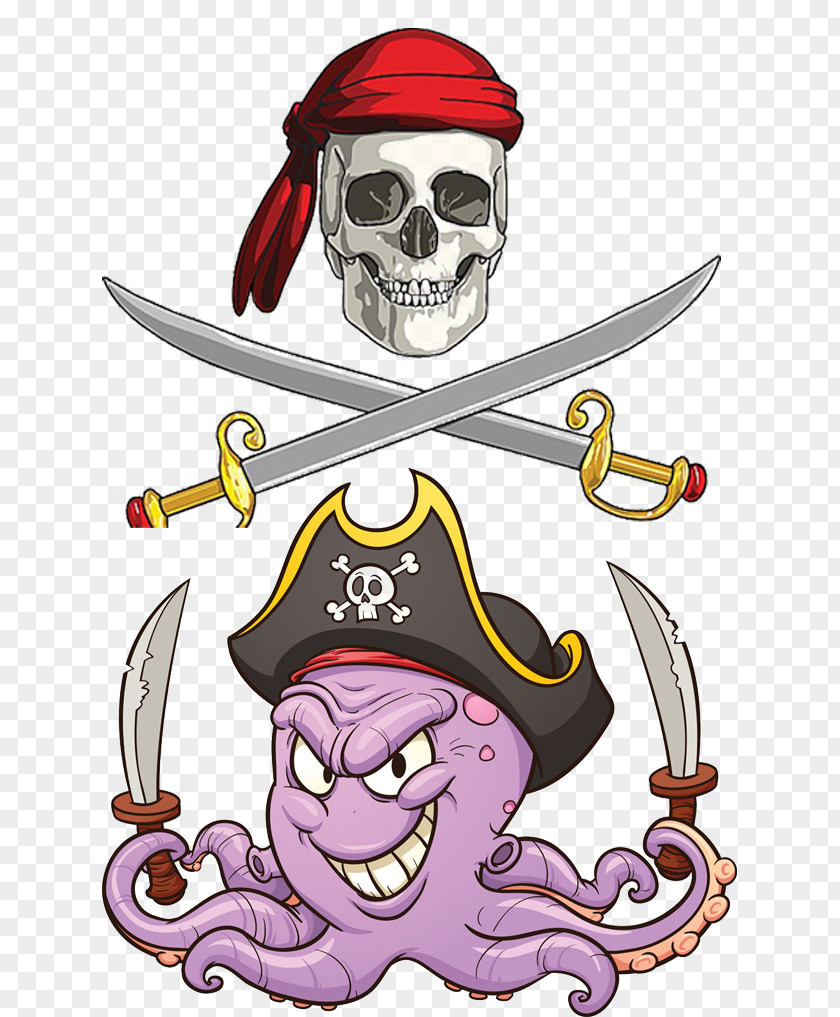 With Red Hat Skull Octopus Cartoon Pirate Clip Art PNG