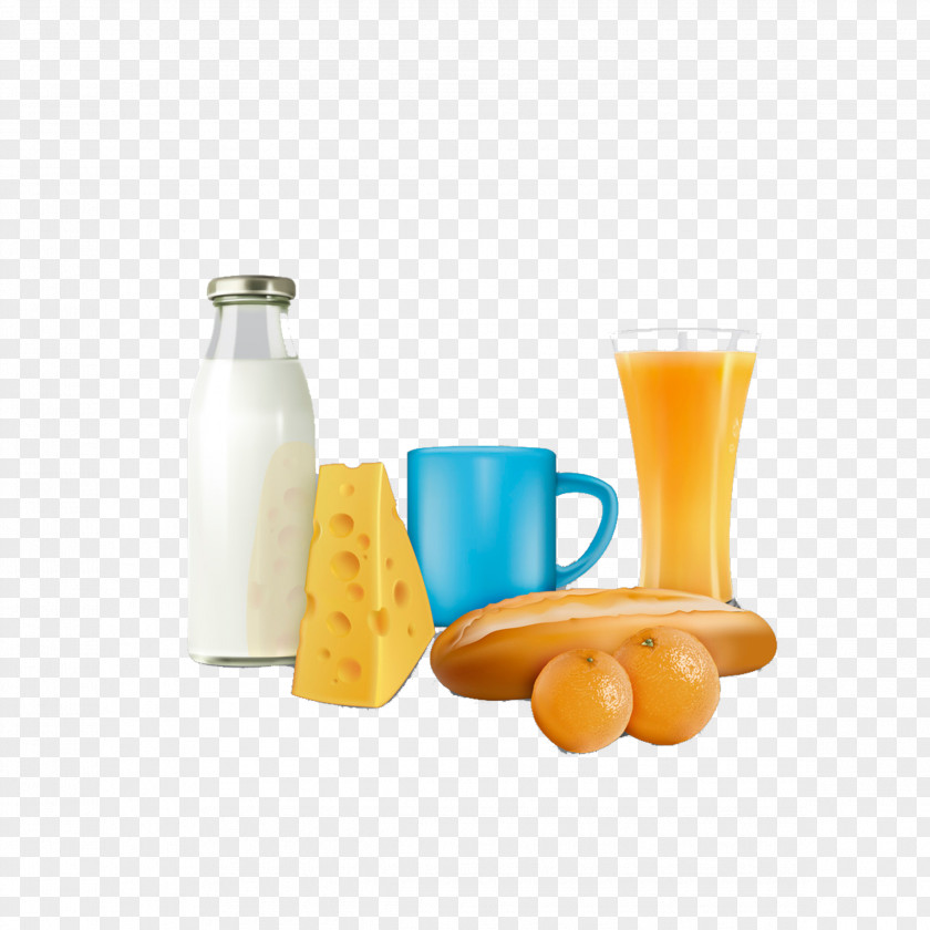 Nutritious Breakfast Orange Juice Milk Drink PNG