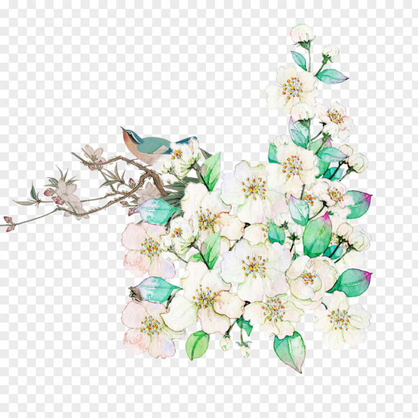 Hand-painted Flowers Green Leaves Flower PNG