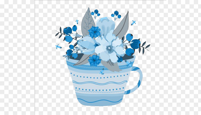 Blue Cup Watercolor Painting Flower Euclidean Vector Illustration PNG