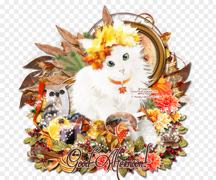 Mulled Wine Cat Christmas Ornament Floral Design Cut Flowers PNG