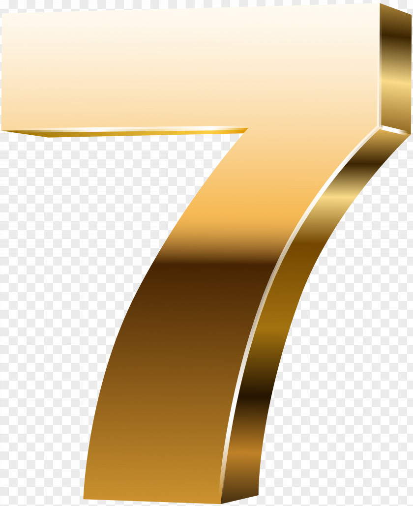 Number Seven 3D Gold Clip Art Image Yellow Font Angle Design PNG